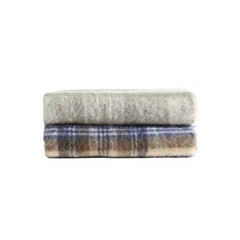 Hearthstone Plaid 1-Piece Green Polyester Faux Mohair 50 In. X 60 In. Throw Blanket