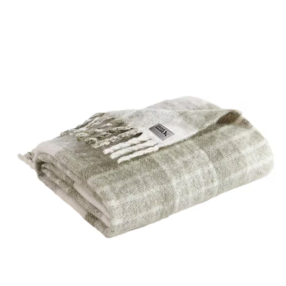 Hearthstone Plaid 1-Piece Green Polyester Faux Mohair 50 In. X 60 In. Throw Blanket