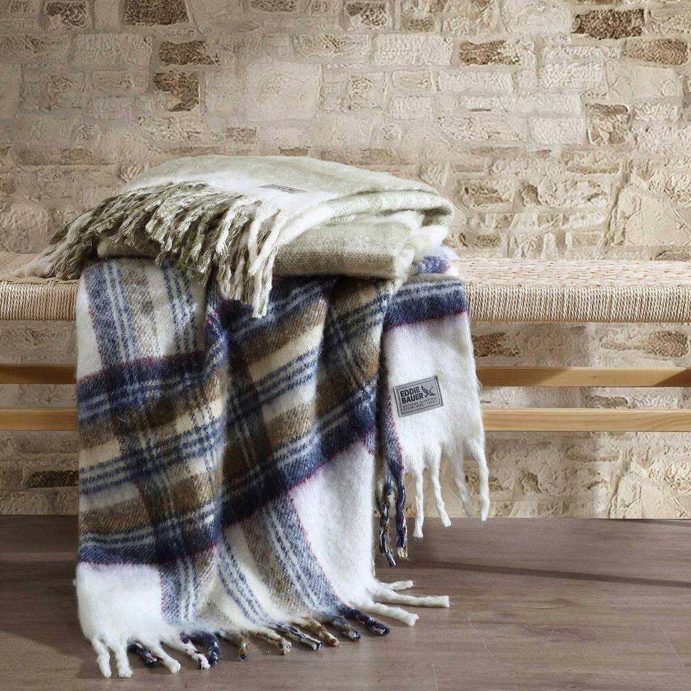 Hearthstone Plaid 1-Piece Green Polyester Faux Mohair 50 In. X 60 In. Throw Blanket