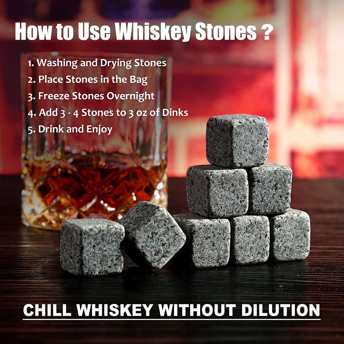 Whiskey Stones Gifts Set - Whiskey Glasses Set of 2 - Granite Chilling Whiskey Rocks - Scotch Bourbon Gifts for Men -Father'S Day Birthday Gifts for Men Dad Him Husband Drinking Gift for Holiday